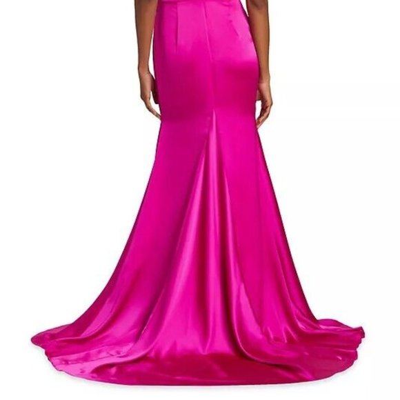 Vera Wang Bride Muriel Satin Open-Back Gown Dress Pink/ Fuchsia Size 4 - Picture 2 of 16